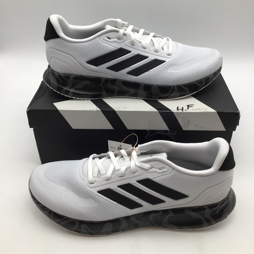 Adidas Runfalcon 5 Men Running Shoes White Black JI0872 Size 10 NEW